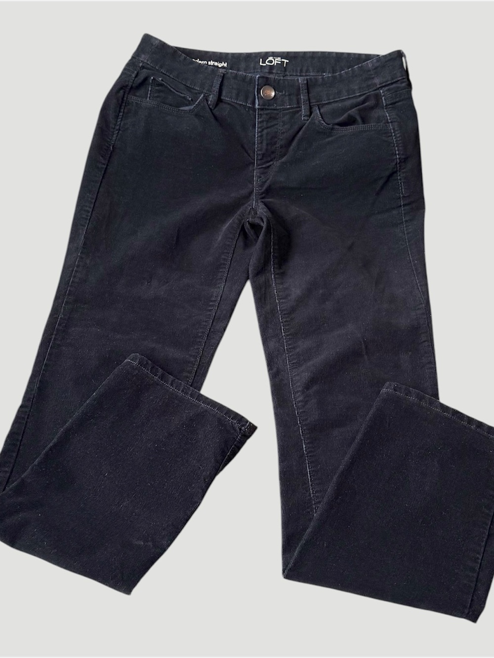 LOFT Modern Straight Women’s Black Corduroy Zip Fly Pants Sz 26/2 Stretch